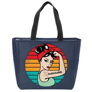 Vaccinated Strong Woman Retro Zip Tote Bag