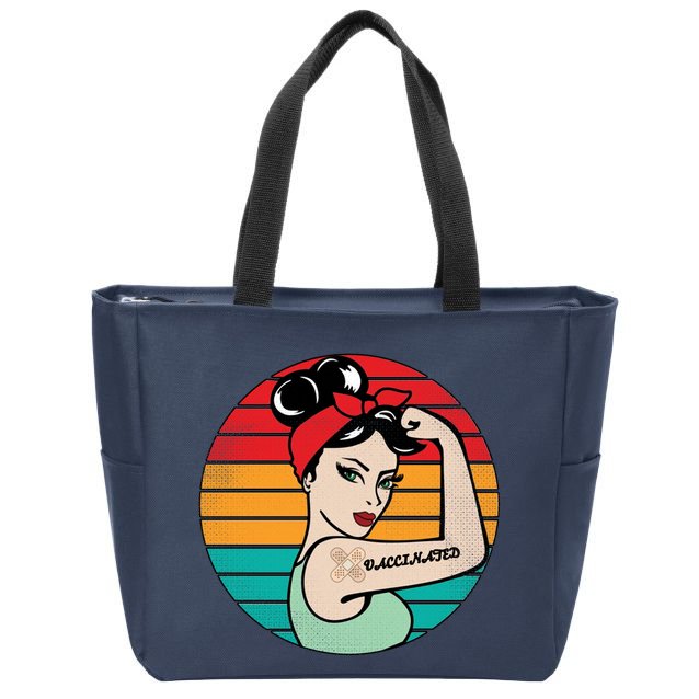 Vaccinated Strong Woman Retro Zip Tote Bag