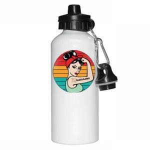 Vaccinated Strong Woman Retro Aluminum Water Bottle