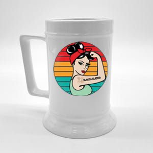 Vaccinated Strong Woman Retro Beer Stein