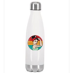 Vaccinated Strong Woman Retro Stainless Steel Insulated Water Bottle