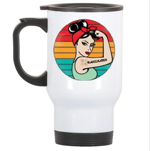 Vaccinated Strong Woman Retro Stainless Steel Travel Mug