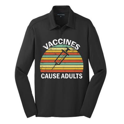 Vaccines Cause Adults Retro Funny Silk Touch Performance Long Sleeve Polo