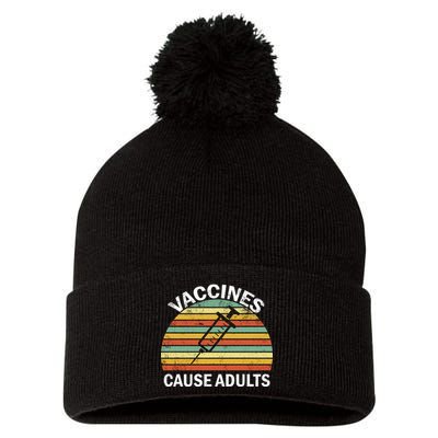 Vaccines Cause Adults Retro Funny Pom Pom 12in Knit Beanie