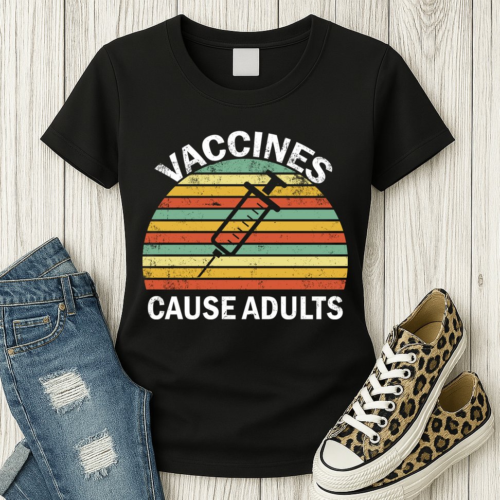 Vaccines Cause Adults Retro Funny Womens T-Shirt