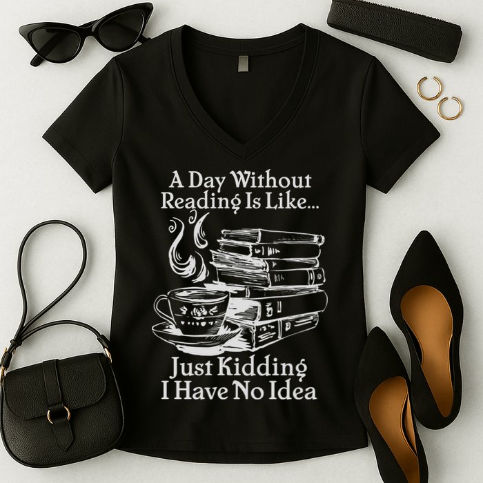 Vintage A Day Without Reading Is Like Just Kidding I Have No Idea Women's V-Neck T-Shirt