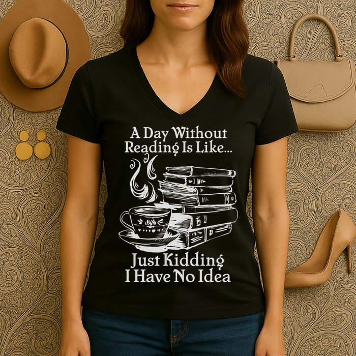 Vintage A Day Without Reading Is Like Just Kidding I Have No Idea Women's V-Neck T-Shirt