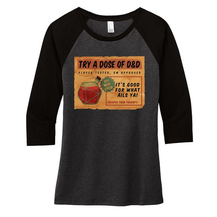 Vintage Ad D20 Healing Potion Women's Tri-Blend 3/4-Sleeve Raglan Shirt