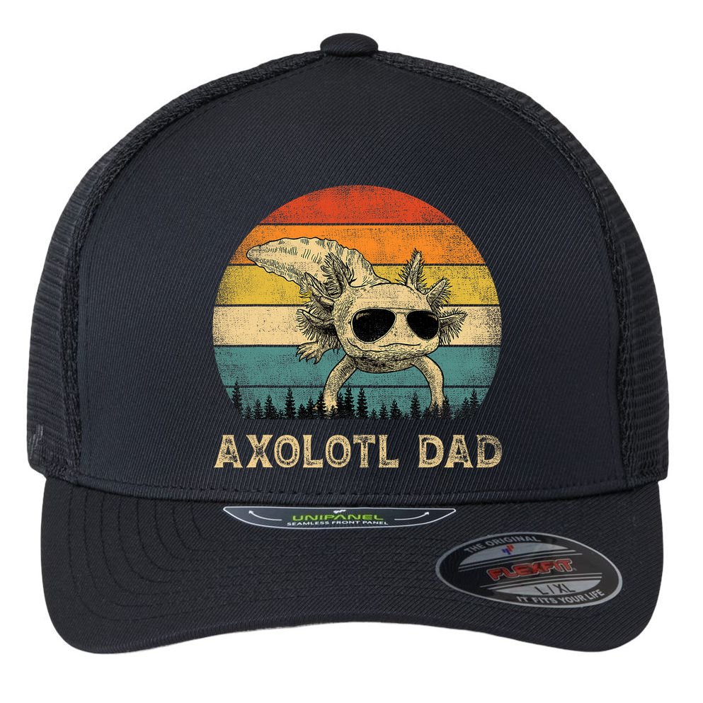 Vintage Axolotl Dad Axolotl Lovers Daddy Father's Day Flexfit Unipanel Trucker Cap