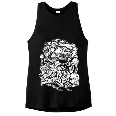 Vintage Aesthetic Frog Mushroom Goblincore Ladies PosiCharge Tri-Blend Wicking Tank