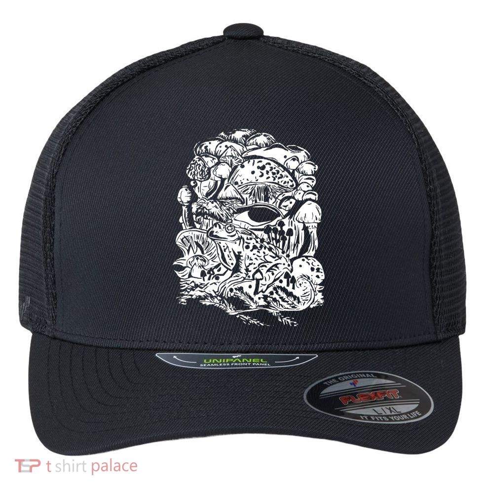 Vintage Aesthetic Frog Mushroom Goblincore Flexfit Unipanel Trucker Cap