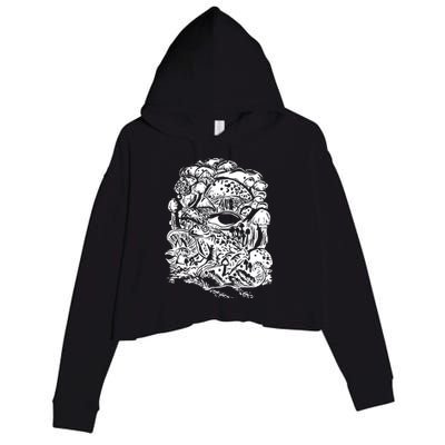 Vintage Aesthetic Frog Mushroom Goblincore Crop Fleece Hoodie