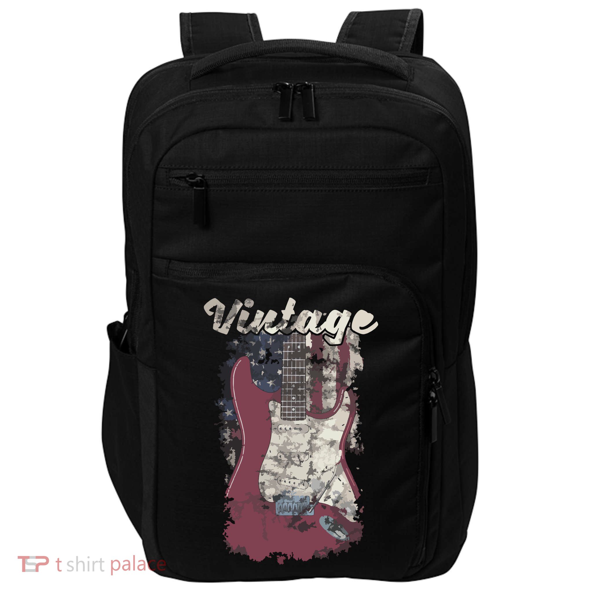Vintage American Flag Guitar Player Guitarist Gift Impact Tech Backpack