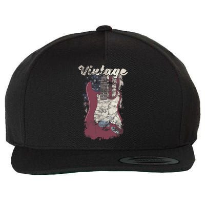 Vintage American Flag Guitar Player Guitarist Gift Wool Snapback Cap