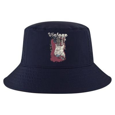Vintage American Flag Guitar Player Guitarist Gift Cool Comfort Performance Bucket Hat