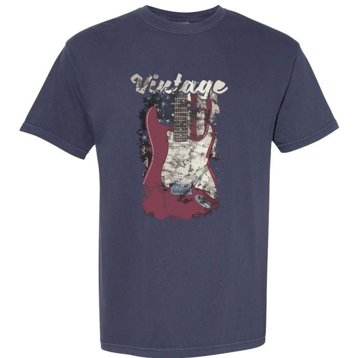 Vintage American Flag Guitar Player Guitarist Gift Garment-Dyed Heavyweight T-Shirt