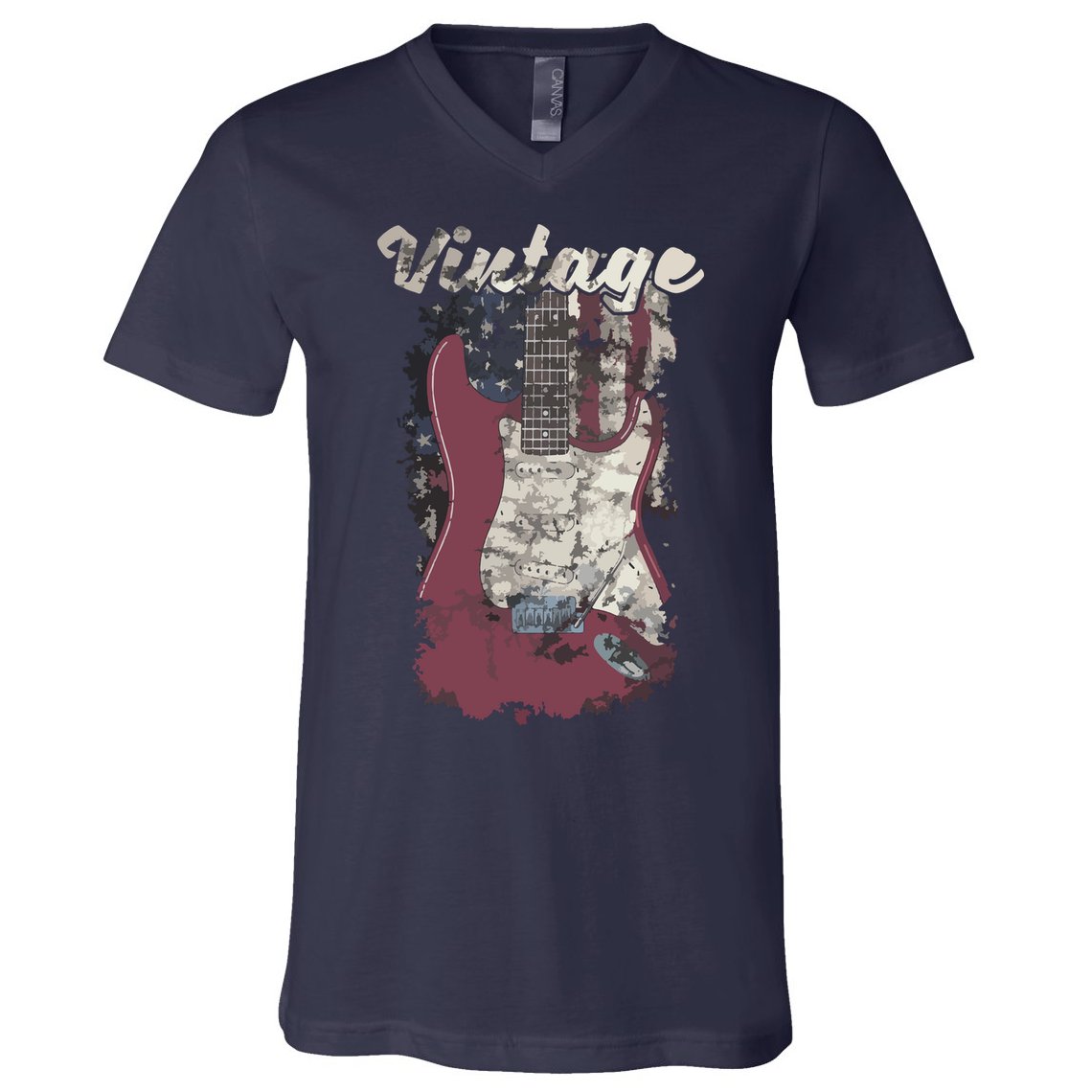 Vintage American Flag Guitar Player Guitarist Gift V-Neck T-Shirt