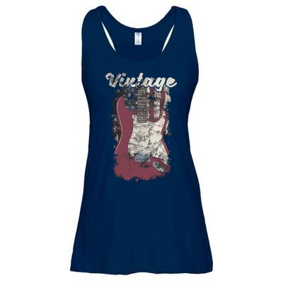 Vintage American Flag Guitar Player Guitarist Gift Ladies Essential Flowy Tank