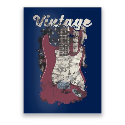 Vintage American Flag Guitar Player Guitarist Gift Poster
