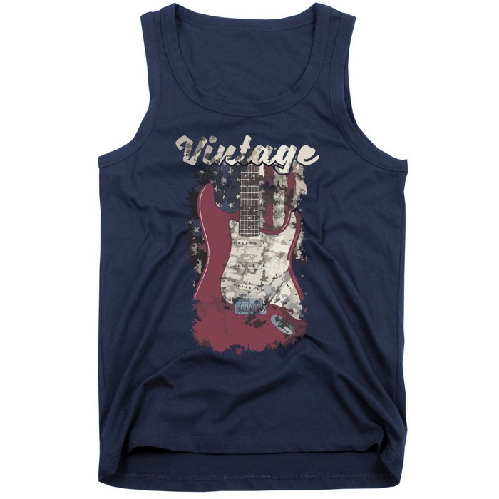 Vintage American Flag Guitar Player Guitarist Gift Tank Top