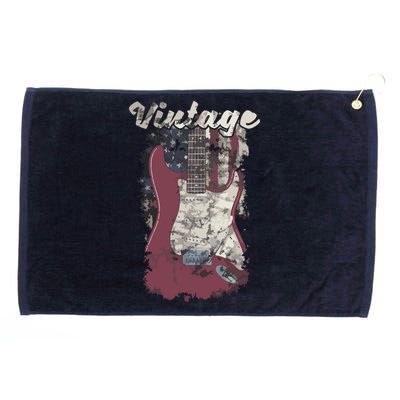 Vintage American Flag Guitar Player Guitarist Gift Grommeted Golf Towel