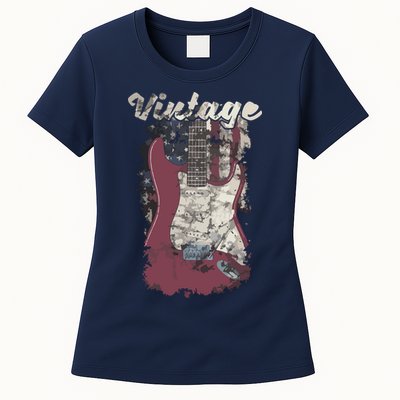 Vintage American Flag Guitar Player Guitarist Gift Womens T-Shirt