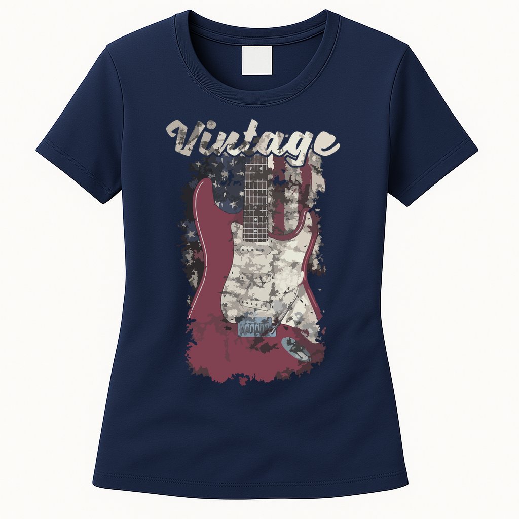 Vintage American Flag Guitar Player Guitarist Gift Womens T-Shirt