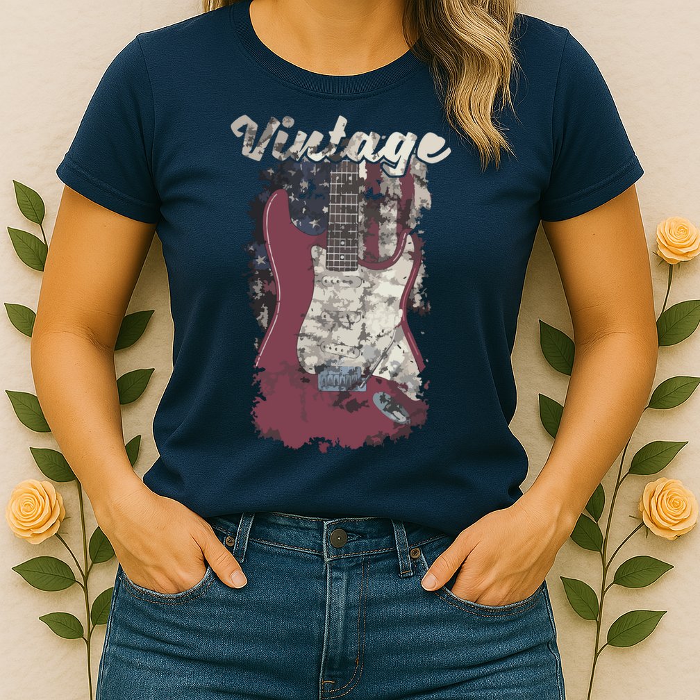Vintage American Flag Guitar Player Guitarist Gift Womens T-Shirt