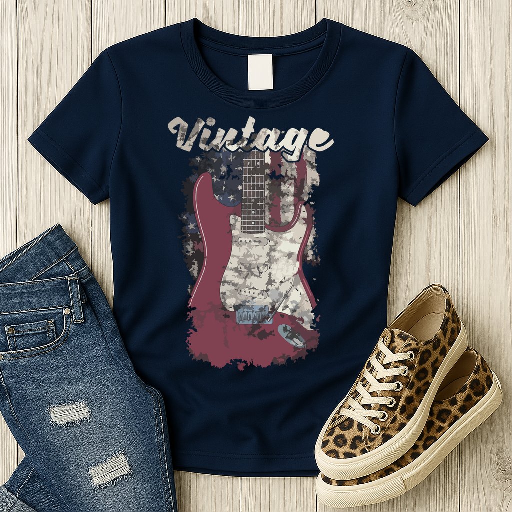 Vintage American Flag Guitar Player Guitarist Gift Womens T-Shirt