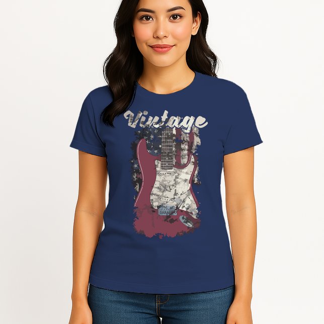 Vintage American Flag Guitar Player Guitarist Gift Womens T-Shirt