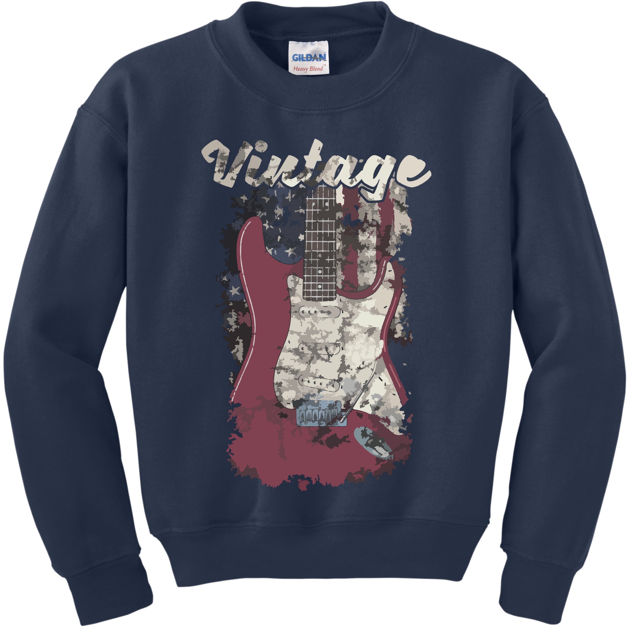 Vintage American Flag Guitar Player Guitarist Gift Kids Sweatshirt