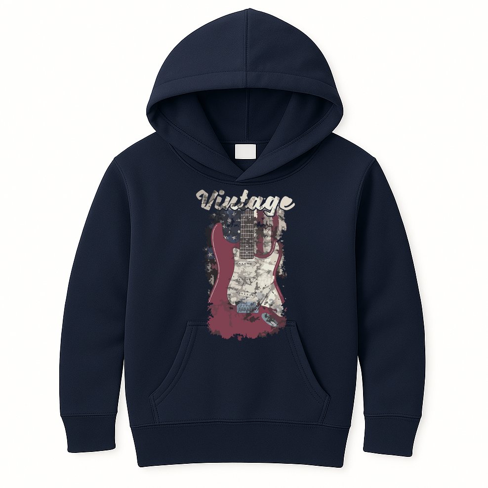 Vintage American Flag Guitar Player Guitarist Gift Kids Hoodie