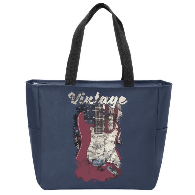 Vintage American Flag Guitar Player Guitarist Gift Zip Tote Bag