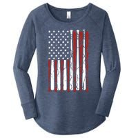 Vintage American Flag Baseball Boy Dad 4th July Women's Perfect Tri Tunic Long Sleeve Shirt