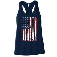 Vintage American Flag Baseball Boy Dad 4th July Women's Racerback Tank