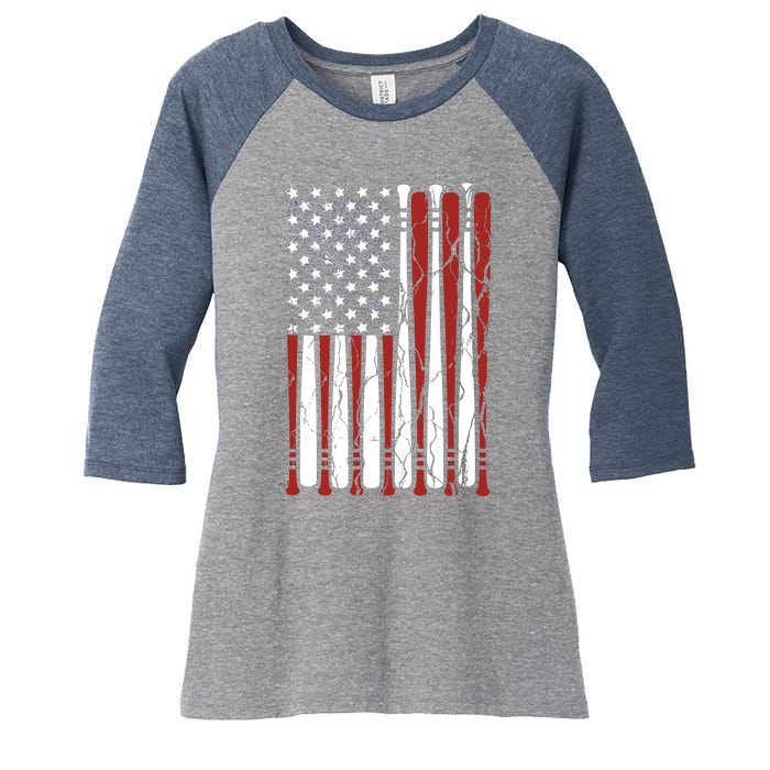 Vintage American Flag Baseball Boy Dad 4th July Women's Tri-Blend 3/4-Sleeve Raglan Shirt