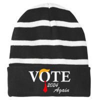 Vote Again Funny Pro President Trump 2024 Trump Striped Beanie with Solid Band