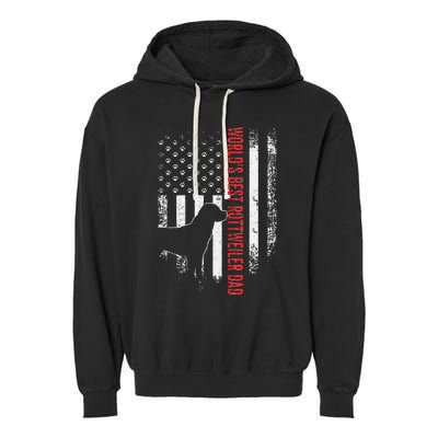 Vintage American Flag World's Best Rottweiler Dad Silhouette Garment-Dyed Fleece Hoodie