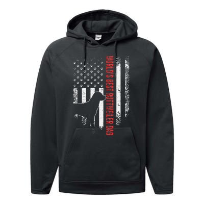 Vintage American Flag World's Best Rottweiler Dad Silhouette Performance Fleece Hoodie