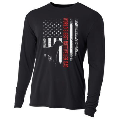 Vintage American Flag World's Best Rottweiler Dad Silhouette Cooling Performance Long Sleeve Crew