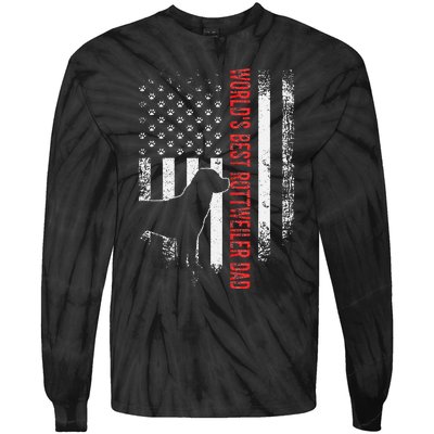 Vintage American Flag World's Best Rottweiler Dad Silhouette Tie-Dye Long Sleeve Shirt