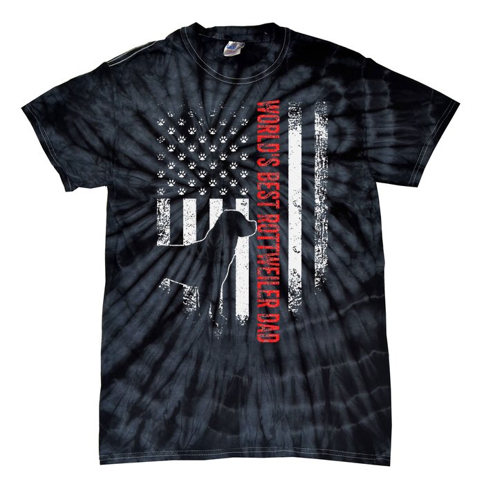 Vintage American Flag World's Best Rottweiler Dad Silhouette Tie-Dye T-Shirt