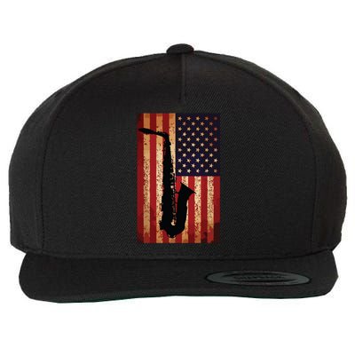 Vintage American Flag Saxophone Funny Sax Music Player Gifts Wool Snapback Cap