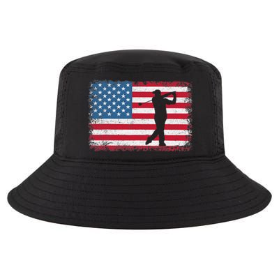 Vintage American Flag Golf Clothing Golfer Love Cool Comfort Performance Bucket Hat