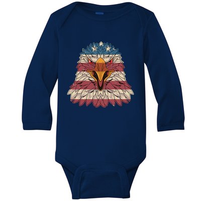 Vintage American Flag Gift Patriotic Eagle Gift Baby Long Sleeve Bodysuit