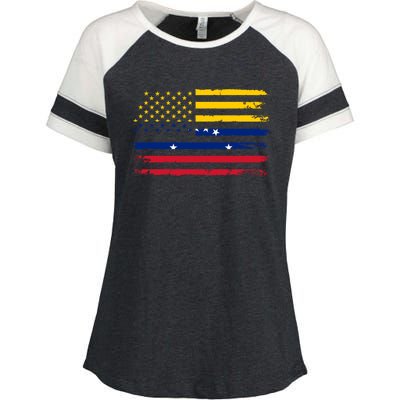 Venezuelan American Flag Venezuelan Roots Funny Enza Ladies Jersey Colorblock Tee