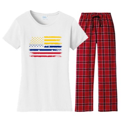 Venezuelan American Flag Venezuelan Roots Funny Women's Flannel Pajama Set