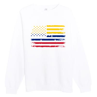 Venezuelan American Flag Venezuelan Roots Funny Premium Crewneck Sweatshirt