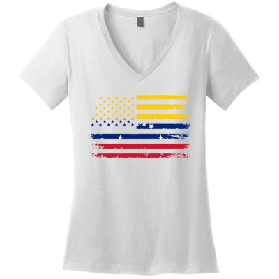 Venezuelan American Flag Venezuelan Roots Funny Women's V-Neck T-Shirt