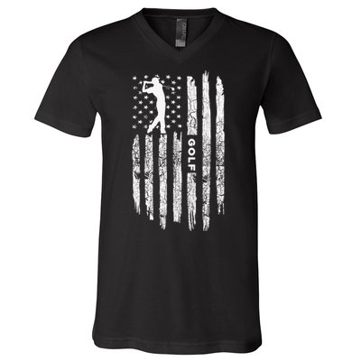 Vintage American Flag Golf Clothing Golfer Love V-Neck T-Shirt